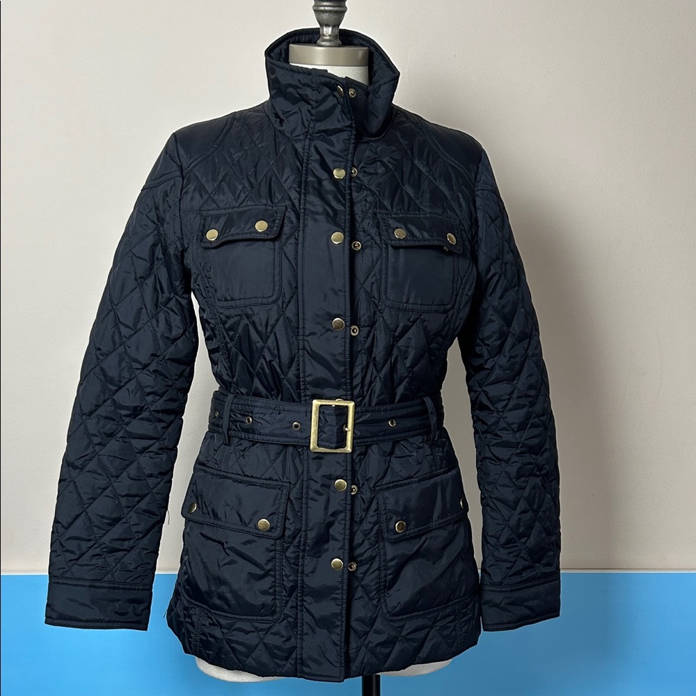 Banana Republic Navy Utility Jacket Quilted Fitted Design size M Gold accents